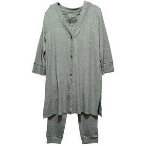 Cuddl Duds Womens 3-Piece Loungewear Set - Heather Gray Size L Featuring Long Ca